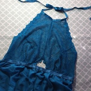 Cacique Teal Lace Halter High Neck Babydoll 14/16